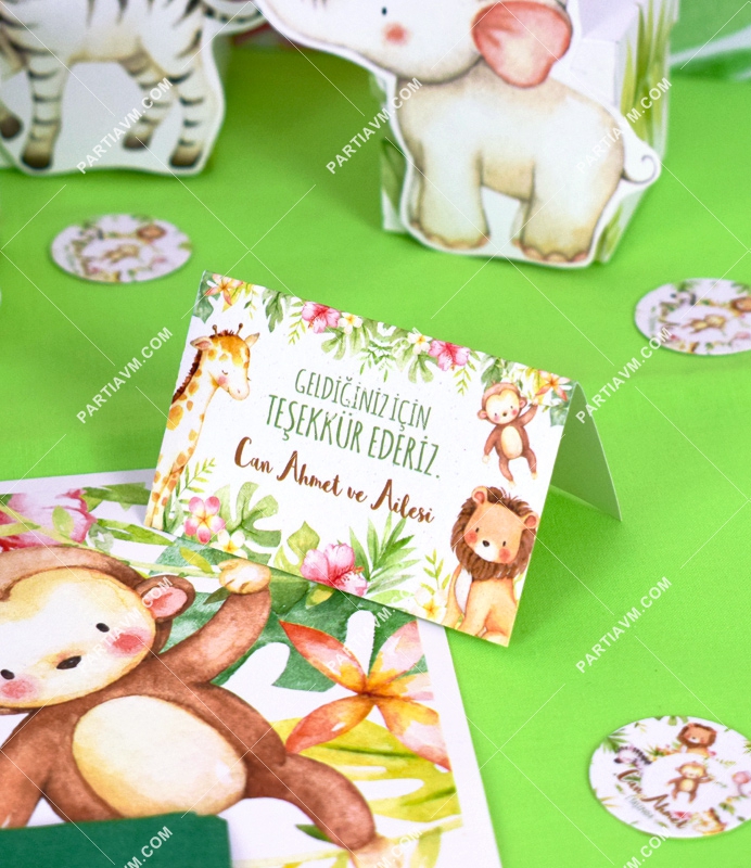 Baby Safari Doğum Günü Süsleri Karton Mini Teşekkür Kartı 8 Adet
