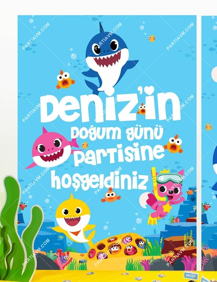 Baby Shark Doğum Günü Süsleri 70x100 cm Katlanmaz Pano Afiş