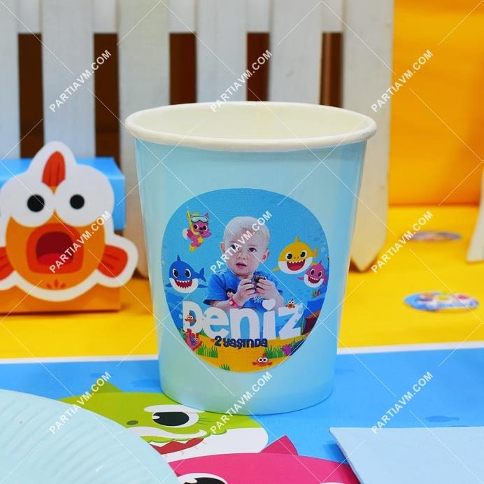 Baby Shark Doğum Günü Süsleri Etiketli Karton Bardak 5 Adet