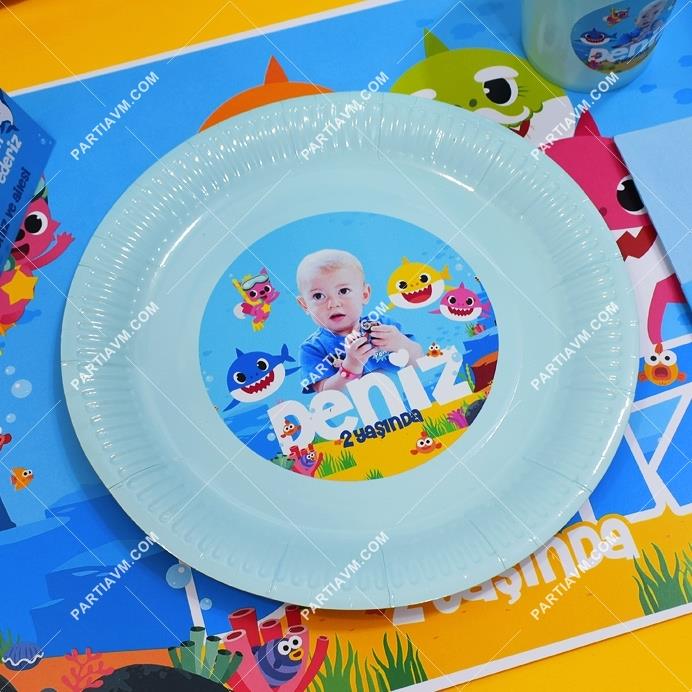 Baby Shark Doğum Günü Süsleri Etiketli Karton Tabak 5 Adet