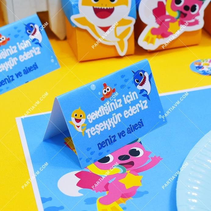 Baby Shark Doğum Günü Süsleri Karton Mini Teşekkür Kartı 8 Adet