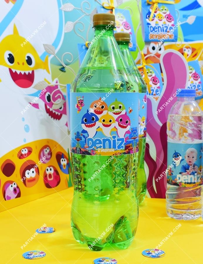 Baby Shark Doğum Günü Süsleri Meşrubat Bandı 1 ve 2 Lt. İçin 4 Adet