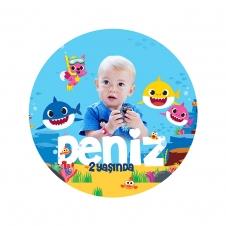 Partiavm Baby Shark Doğum Günü Süsleri Yuvarlak Etiket 7,5cm 10 Adet