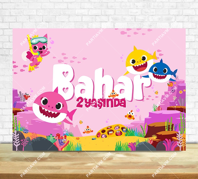 Baby Shark Pembe Doğum Günü Süsleri 120 X 85 cm Dev Pano Afiş