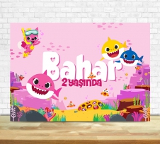 Partiavm Baby Shark Pembe Doğum Günü Süsleri 120 X 85 cm Dev Pano Afiş satın al