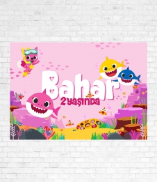 Partiavm Baby Shark Pembe Doğum Günü Süsleri 120x85 cm Büyük Boy Kağıt Afiş satın al