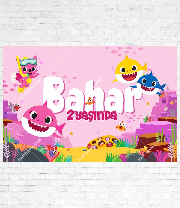 Baby Shark Pembe Doğum Günü Süsleri 150x100 cm Dev Yırtılmaz Branda Afiş