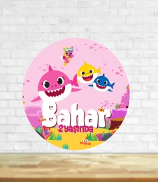 Partiavm Baby Shark Pembe Doğum Günü Süsleri 20 cm Önlü Arkalı Baskı Kalın Karton Misinalı Asma Süs