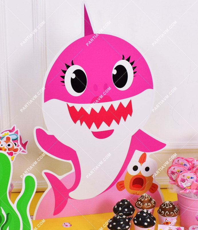 Baby Shark Pembe Doğum Günü Süsleri 70cm Ayaklı Karakter Dekor Pano