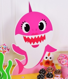 Partiavm Baby Shark Pembe Doğum Günü Süsleri 70cm Ayaklı Karakter Dekor Pano