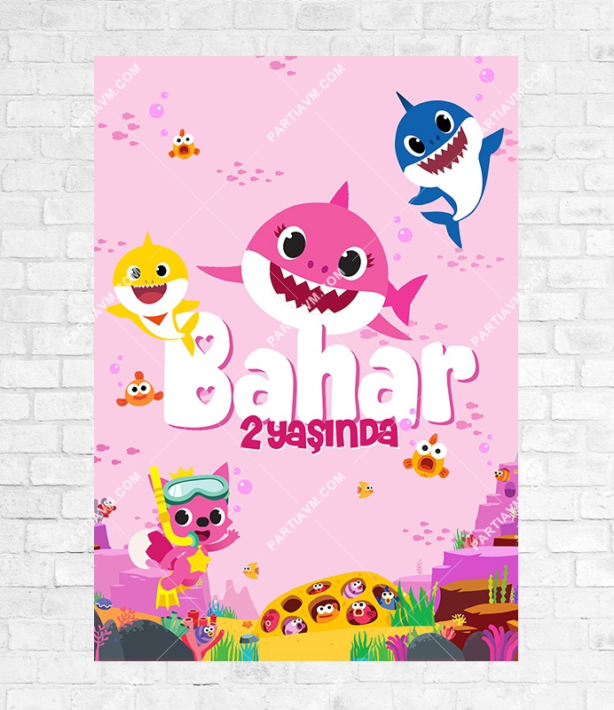 Baby Shark Pembe Doğum Günü Süsleri 70x100 cm Yırtılmaz Branda Afiş