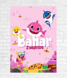 Partiavm Baby Shark Pembe Doğum Günü Süsleri 70x100 cm Yırtılmaz Branda Afiş