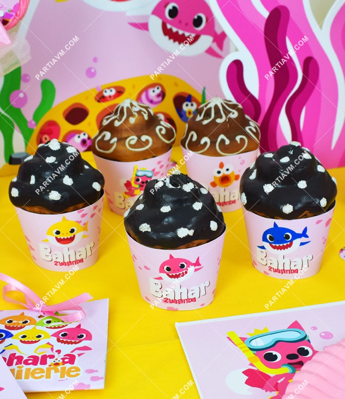 Baby Shark Pembe Doğum Günü Süsleri Cupcake Sargısı 10 Adet