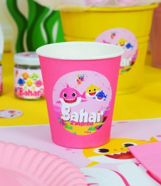 Partiavm Baby Shark Pembe Doğum Günü Süsleri Etiketli Karton Bardak 5 Adet