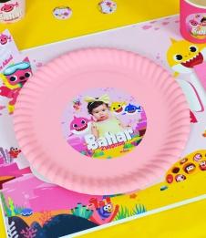 Partiavm Baby Shark Pembe Doğum Günü Süsleri Etiketli Karton Tabak 5 Adet