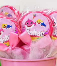 Partiavm Baby Shark Pembe Doğum Günü Süsleri Lolipop Şeker Etiketli Süslemeli 10 Adet