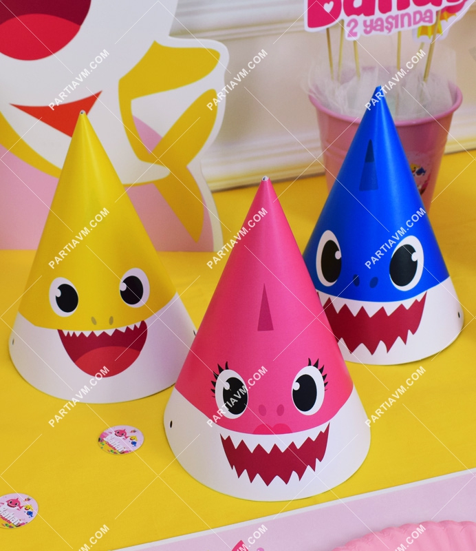 Baby Shark Pembe Doğum Günü Süsleri Parti Şapkası 3 Adet