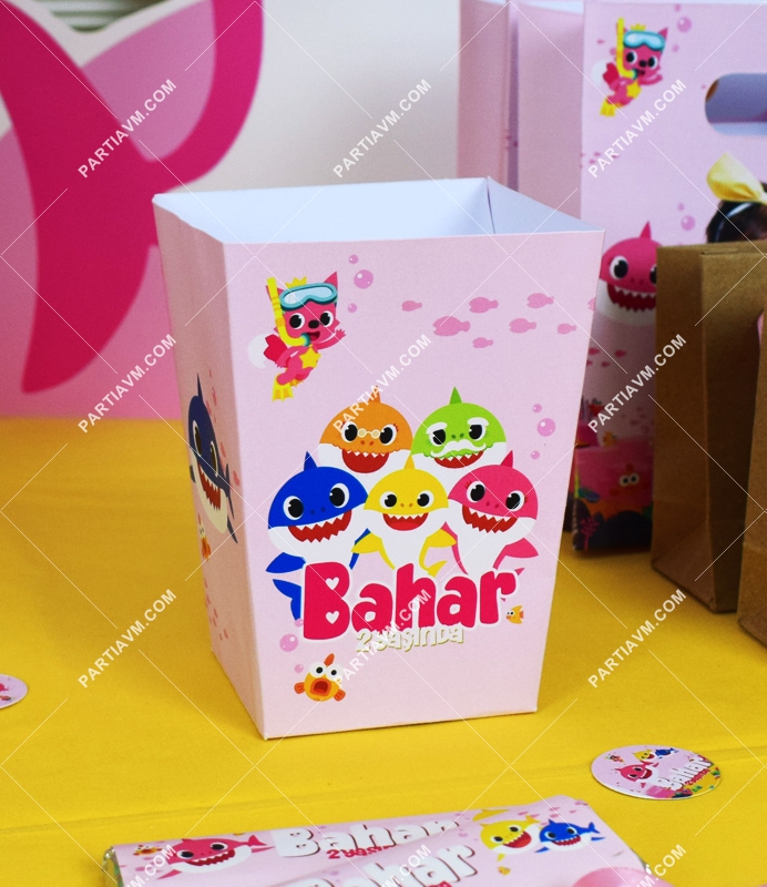 Baby Shark Pembe Doğum Günü Süsleri Popcorn Kutusu 5 Adet