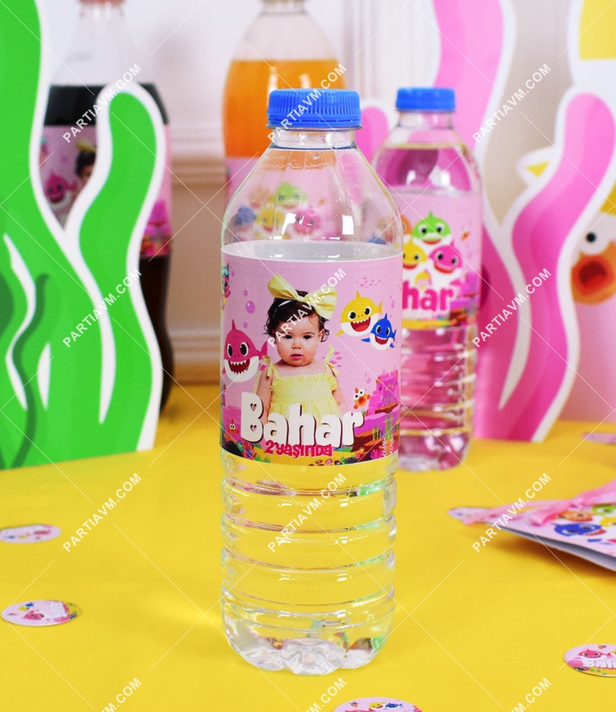 Baby Shark Pembe Doğum Günü Süsleri Su Şişesi Bandı 5 Adet