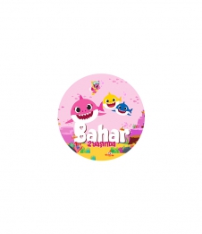 Partiavm Baby Shark Pembe Doğum Günü Süsleri Yuvarlak Etiket 3,5cm 15 Adet