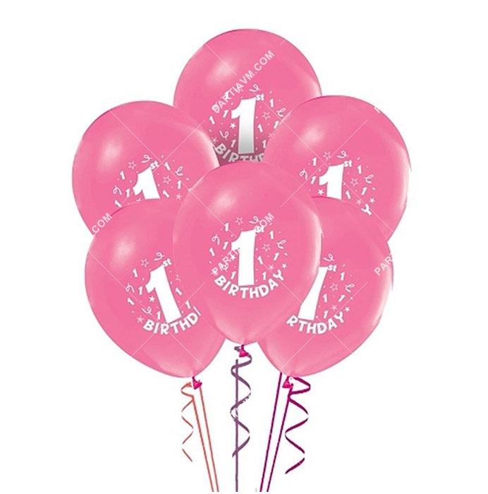 Baskılı Balon 1 Yaş Pembe Renk 30 cm 10 lu paket 