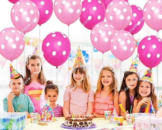 Baskılı Balon Puantiyeli Pembe Tonları 10lu Paket 