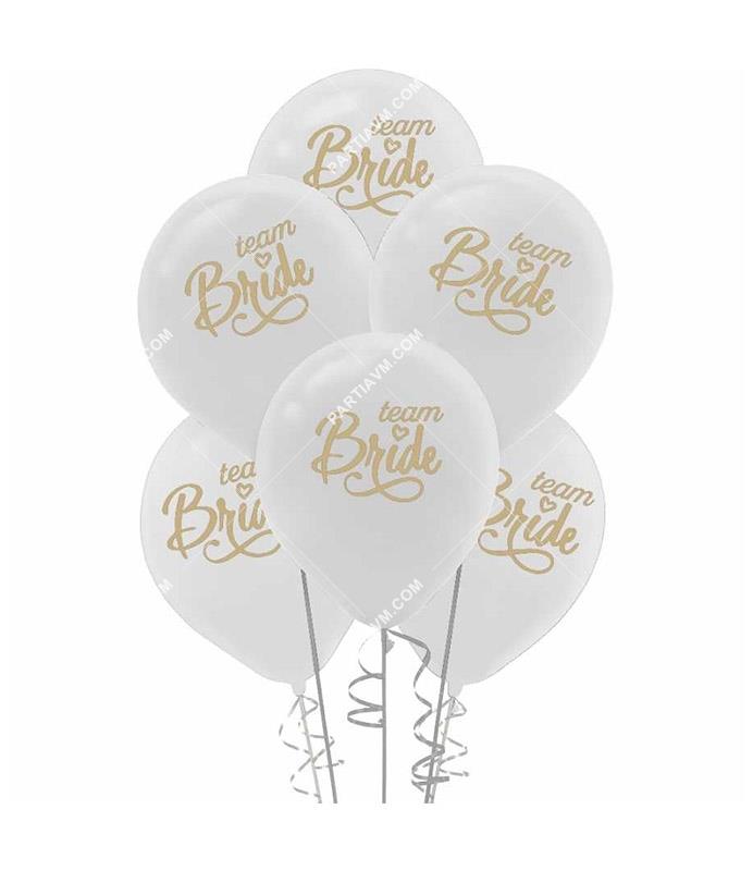 Baskılı Balon Team Bride Beyaz 10lu Paket 