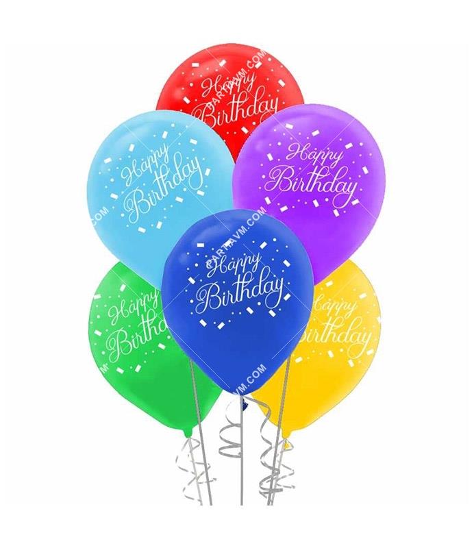 Baskılı Karışık Renk Happy Birthday Balon 10lu Paket 