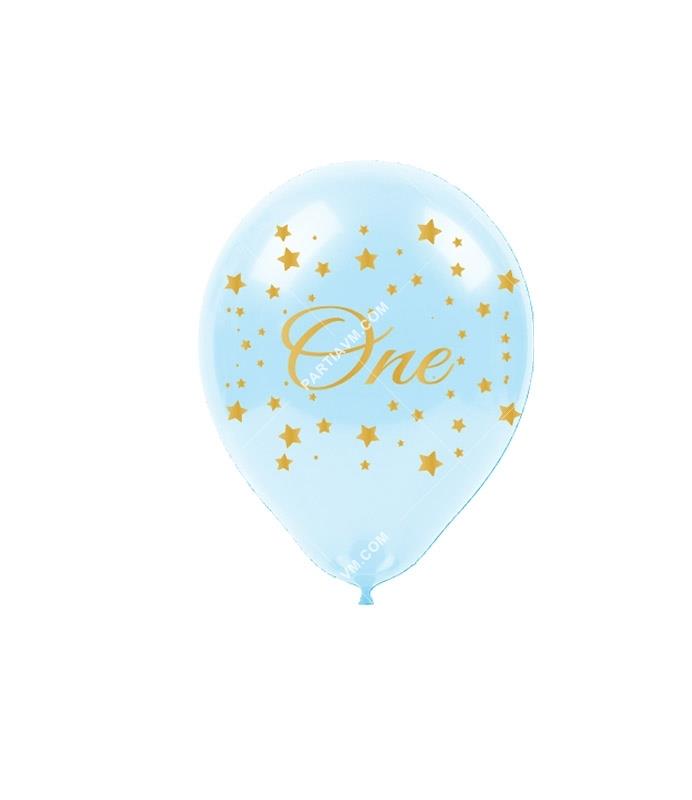 Baskılı Mavi Balon Altın First Year 10lu Paket 