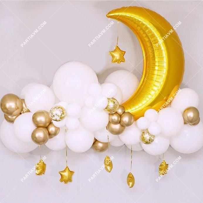 Beyaz Bulutlu Ay Yıldız Balon Set