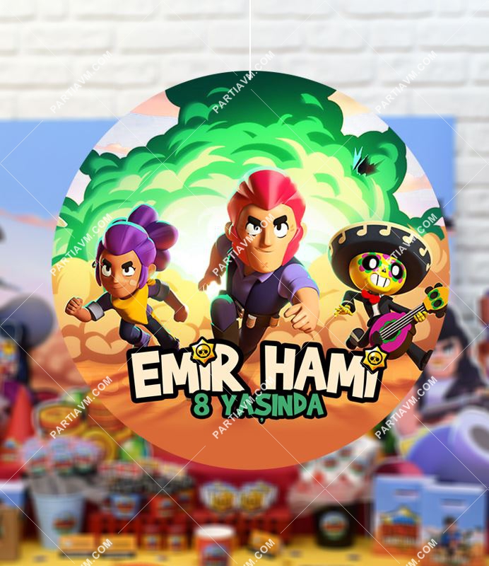 Brawl Stars Doğum Günü 20 cm Önlü Arkalı Baskı Kalın Karton Misinalı Asma Süs