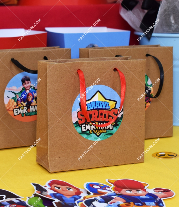 Brawl Stars Doğum Günü Hediye Çantası Etiketli Kurdeleli 10 X 10 cm 5 Adet