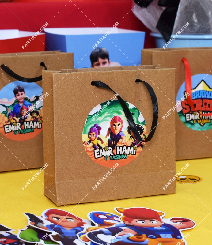 Brawl Stars Doğum Günü Hediye Çantası Etiketli Kurdeleli 10 X 10 cm 5 Adet