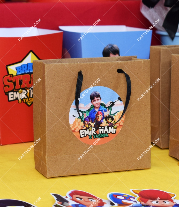 Brawl Stars Doğum Günü Hediye Çantası Etiketli Kurdeleli 10 X 10 cm 5 Adet