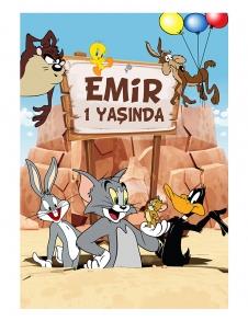 Partiavm Bugs Bunny ve Arkadaşları Doğum Günü 70x100 cm Yırtılmaz Branda Afiş