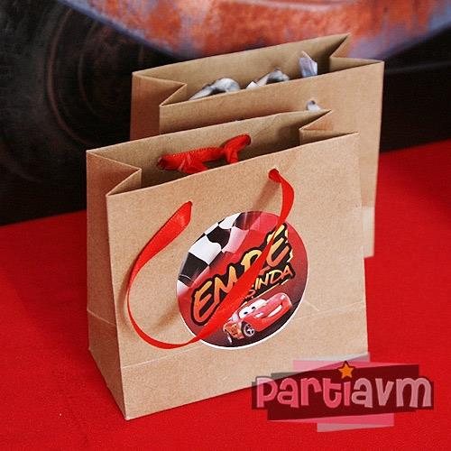 Cars Movie Doğum Günü Süsleri Hediye Çantası Etiketli Kurdeleli 10 X 10 cm 5 Adet