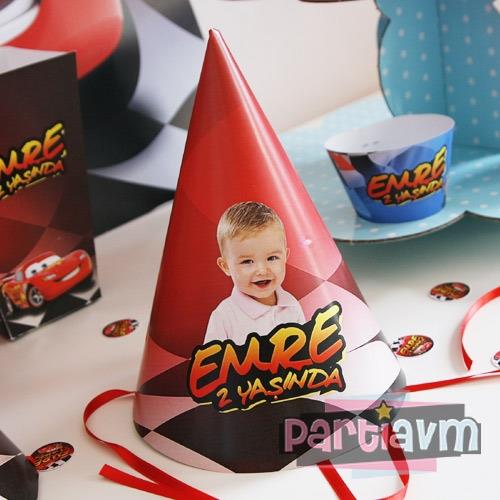 Cars Movie Doğum Günü Süsleri Parti Şapkası Kurdele Bağlamalı 5 Adet