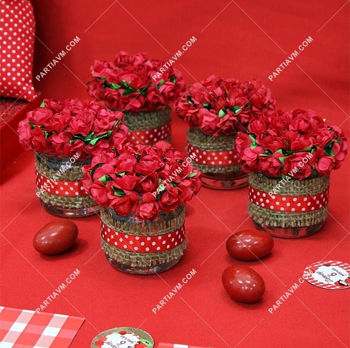 Çiçekli Mini Cam Kavanoz İçinde Badem Şekerleri