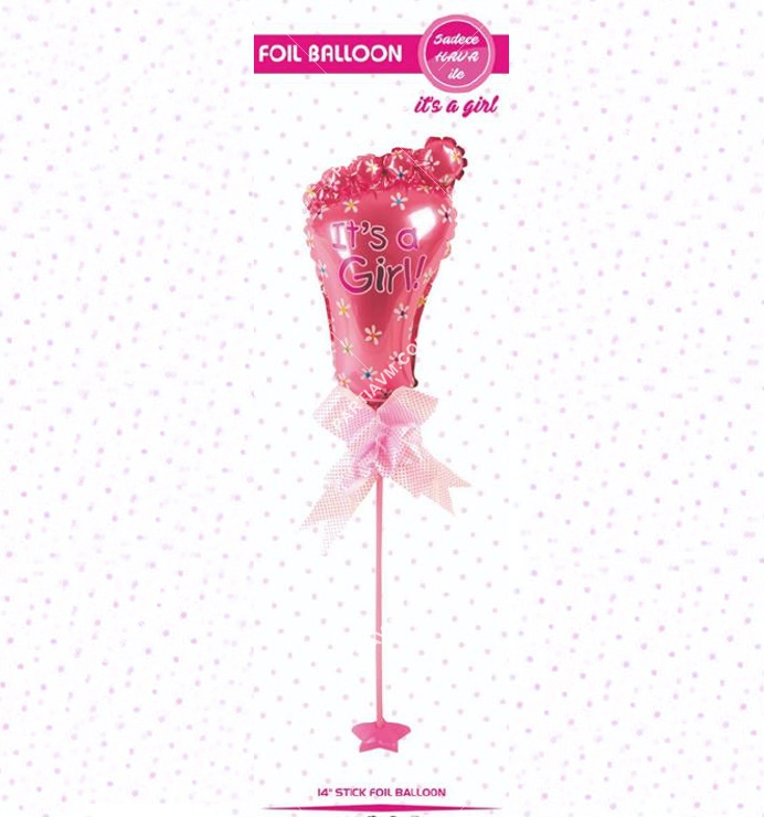 Cinsiyet Belirleme Partisi Süsleri Folyo Balon Ayaklı Set Its a girl Pembe 34cm 