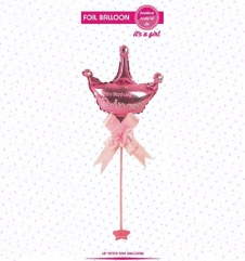 SAMM Cinsiyet Belirleme Partisi Süsleri Folyo Balon Ayaklı Set Pembe Taç 34cm 