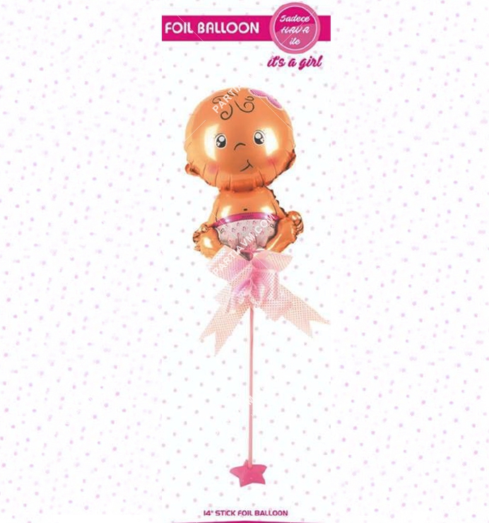 Cinsiyet Belirleme Partisi Süsleri Folyo Balon Ayaklı Set Kız Bebek 34cm 