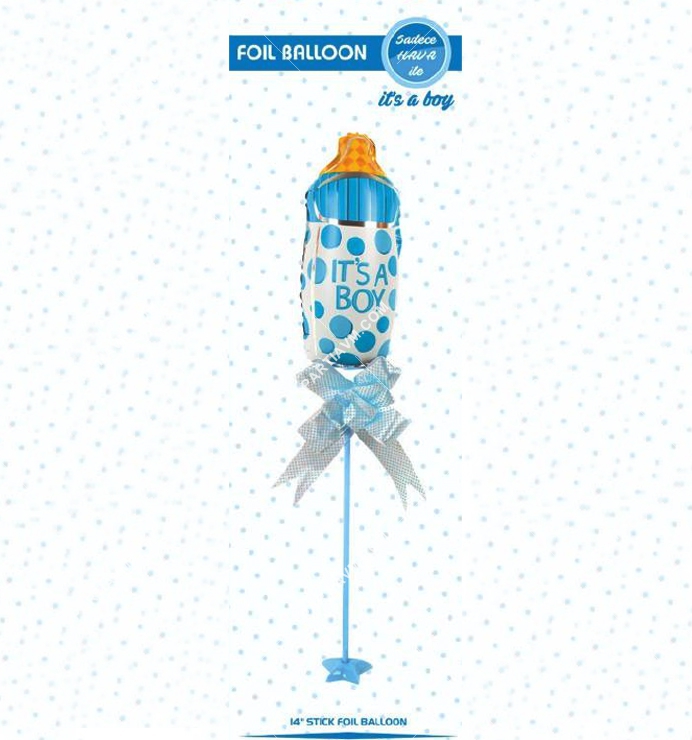 Cinsiyet Belirleme Partisi Süsleri Folyo Balon Ayaklı Set Mavi Biberon 34cm 