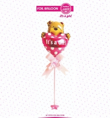 SAMM Cinsiyet Belirleme Partisi Süsleri Folyo Balon Ayaklı Set Pembe Kalpli Ayıcık 34cm 