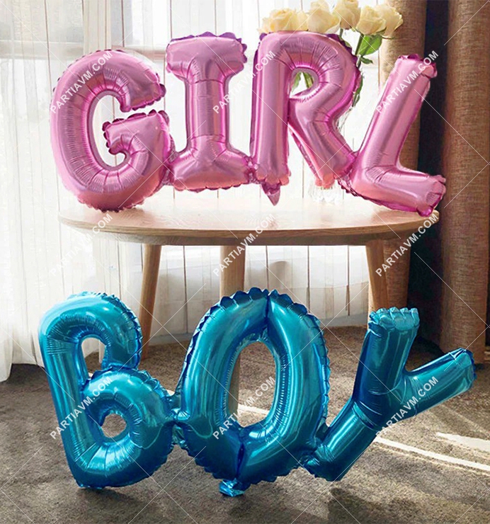 Cinsiyet Belirleme Partisi Süsleri Folyo Balon BOY GIRL Set 106x92cm 