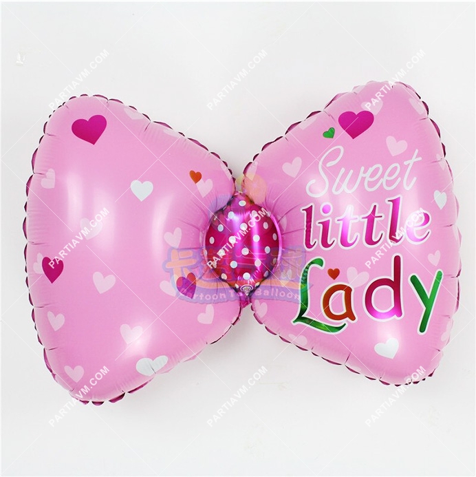 Cinsiyet Belirleme Partisi Süsleri Folyo Balon Sweet Little Lady Fiyonk 84cm