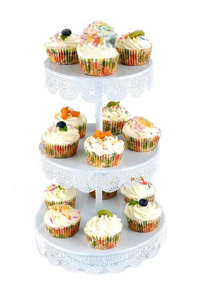 Cupcake Stand 3 Katlı Beyaz Metal