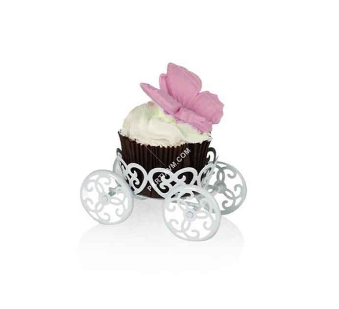 Cupcake Standı Metal Tekli Mini Araba Beyaz