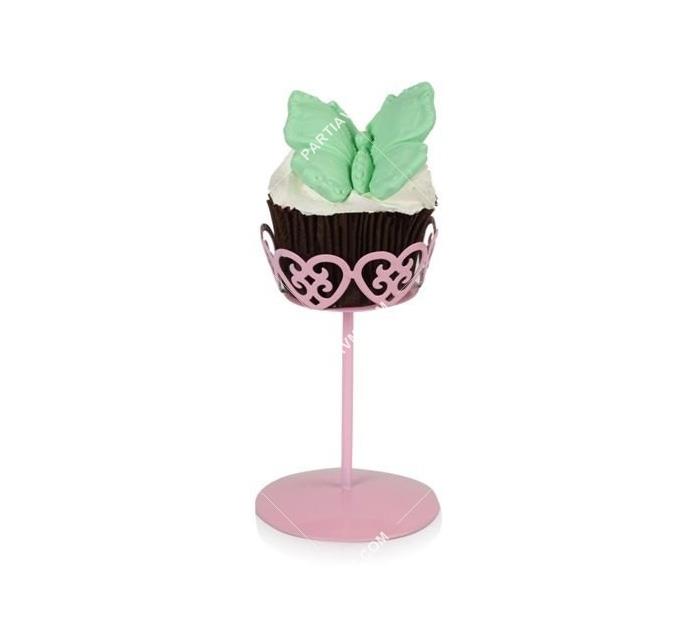 Cupcake Standı Metal Tekli Mini Saplı Pembe