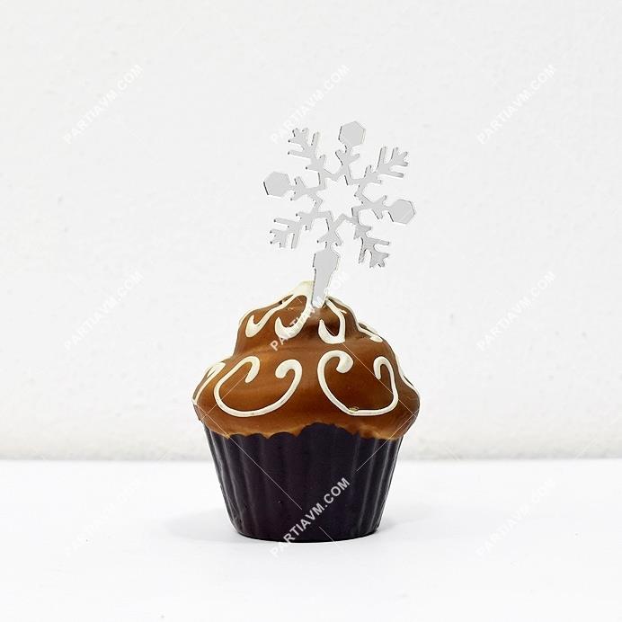 Cupcake Süsü Kar Tanesi Gümüş Aynalı Pleksi Küçük Boy Boy 4cm