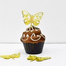 Partiavm Cupcake Süsü Kelebek Gold Aynalı Pleksi Orta Boy Boy 6cm